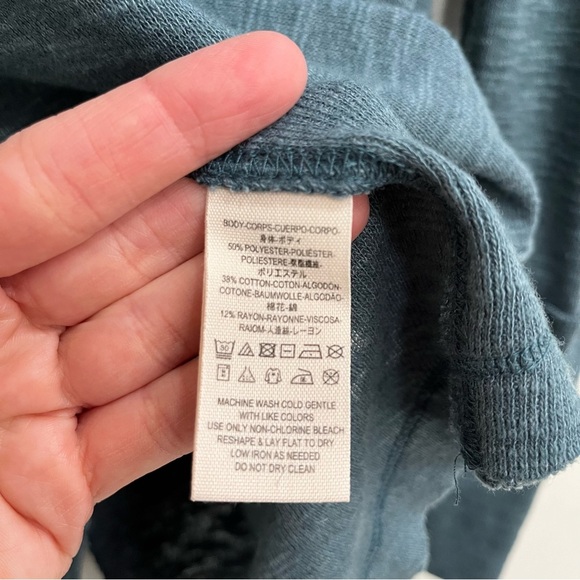 We The Free Muted Blue Split Back Turtleneck Long Sleeve Textured Top Size Small - Picture 10 of 12